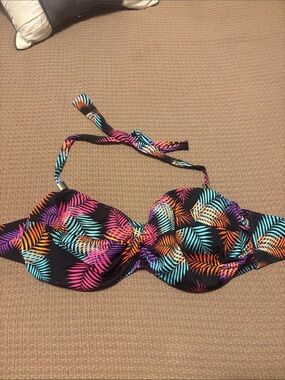 Fantasie Tropical Print Black Bandeau Bikini Top with halter strap
